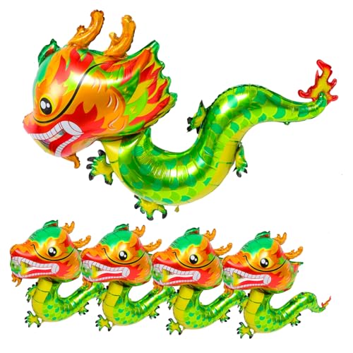 CIYODO 5Stücke Chinesischer Drachen Ballon Aus Aluminiumfolie Dekoration Für Neujahr Und Kindergeburtstag Langlebig Und Einfach Aufzublasen Für Frühlingsfest von CIYODO