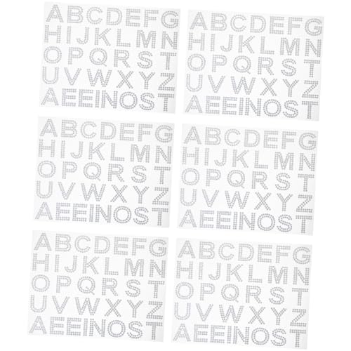 CIYODO 6 Blätter Strass-Aufkleber Strassbrief-Börsenaufkleber selbstklebende Buchstaben-Patches Aufkleber mit Strassbuchstaben selbstklebende Strass-Sticker DIY zubehör Acryl Bunt von CIYODO