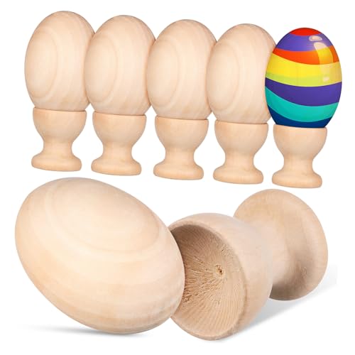 CIYODO 6 Stück Holz gefälschte Eier gestrichen Dekoration lackierbar Holzeier zum Dekorieren Holzeier zum Basteln Holzeier-Dekore Holzeier Ostern Holzeier zum bemalen Lotusbaum von CIYODO