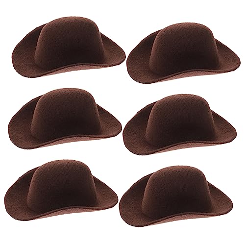 CIYODO 6 Stück Mini-Cowboyhut cowboyhut mini cowboyhut Zubehör für Puppenmützen Westernhut für Puppen Puppenhut für Dekoration kleine Hüte Miniaturhüte Mini-Hut Stoff Light Brown von CIYODO