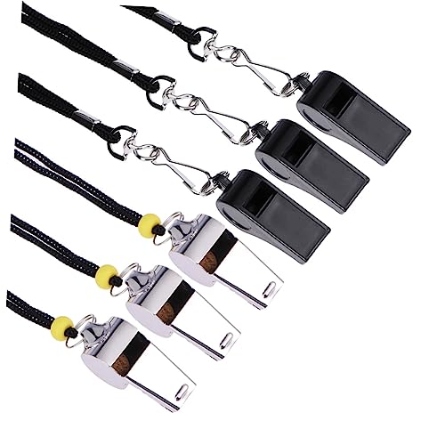 CIYODO 6 Stück Pfeifen mit Schwarzem Lanyard Robuste Metallpfeifen für Sport Schiedsrichter Trainer Rettungssituationen Fußball Basketball Outdoor von CIYODO