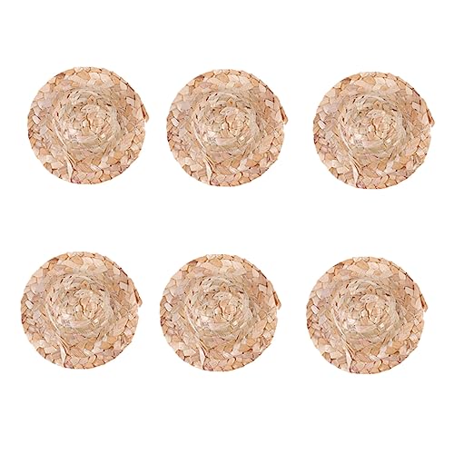 CIYODO 6 Stück Puppenmütze Dekorationen Puppen Strohhut Party Hut für Puppe Hut Puppe Puppen Kleidung Puppen Klamotten geflochtene Strohhüte handgefertigter Strohhut Hölzern Brown von CIYODO