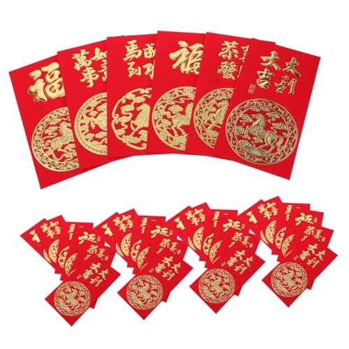 CIYODO 60 Stück Rote Umschläge Pferdejahr Chinesisches Neujahr Glücksgeldumschläge Lai See Geldtaschen Festliche Papierumschläge Symbol für Wohlstand und Glück von CIYODO