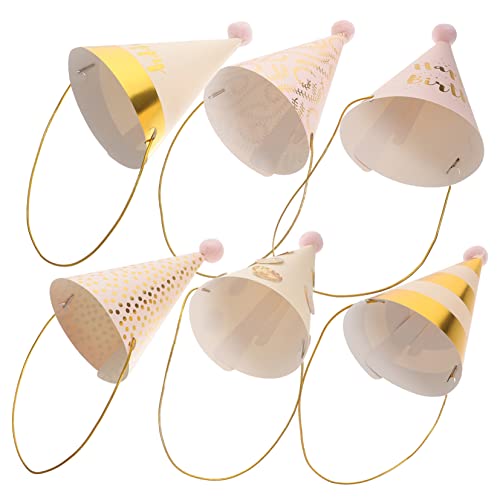 CIYODO 6St Plüsch-Pom-Geburtstagsmütze Bommel Partyhut Geburtstagstüten aus Papier Tiara Kappen Geburtstagsmütze für Kinder entzückende geburtstagshüte Krone Hut Glitzerpapier Baby von CIYODO