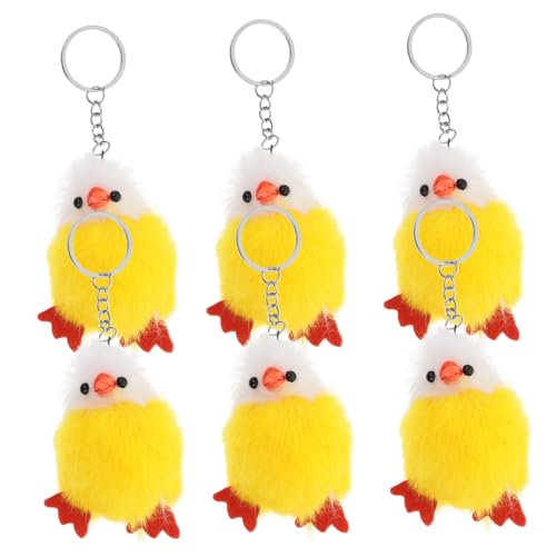 CIYODO 6Stücke Plüschhuhn Schlüsselanhänger Flauschige Küken für Ostern Mini Stofftier Taschenanhänger Süße Deko für Partys Vielseitig Einsetzbar Leicht zu Reinigen von CIYODO