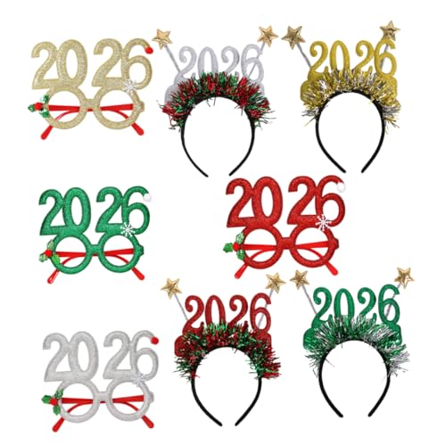 CIYODO 8 Stück Teiliges Silvester Party Haarband und Brillen Glitzerndes Year Eve Headwear Komfortable und Langlebige Fotorequisiten für Neujahrsfeier und Countdown Party von CIYODO