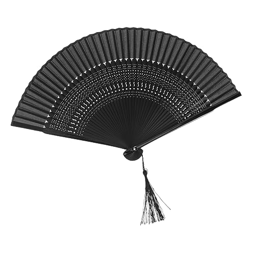 CIYODO Faltbarer Chinesischer Handfächer Retro Stil Eleganter Tanzfächer mit Quaste für Party Cosplay und Wanddekoration Schwarz Stilvolle Handheld Fächer für Heiße Sommertage CIYODO Faltbarer Chinesischer Handfächer Retro Stil Eleganter Tanzfächer mit Quaste für Party Cosplay und Wanddekoration Schwarz Stilvolle Handheld Fächer für Heiße Sommertage von CIYODO