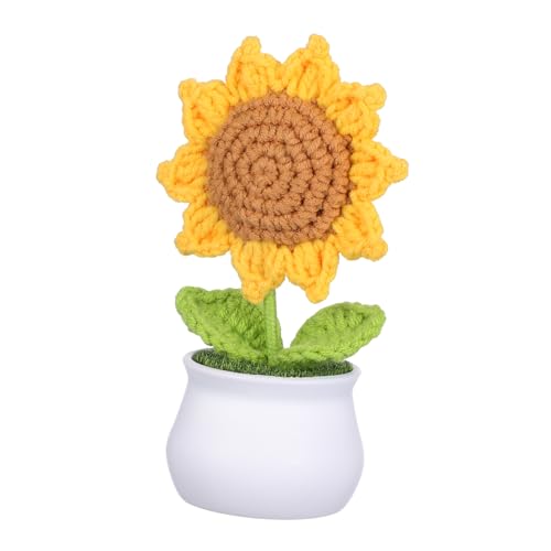 CIYODO Handgefertigte Sonnenblumen Pflanze im Topf Dekorative Häkelblume für Auto Büro und Zuhause als für Muttertag und Besondere Anlässe von CIYODO