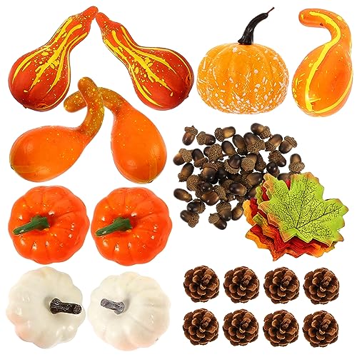 CIYODO Herbstliche Halloween Deko Teiliges Künstliche Kürbisse Ahornblätter Eicheln Zapfen Realistische Herbstdeko für Erntedankfest Party Tisch Garten Fenster von CIYODO