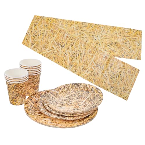 CIYODO Heu Ballen Tischdecke mit Pappteller Trinkbechern Cowboy für Geburtstagsfeiern und Western Events CIYODO Heu Ballen Tischdecke mit Pappteller Trinkbechern Cowboy für Geburtstagsfeiern und Western Events von CIYODO