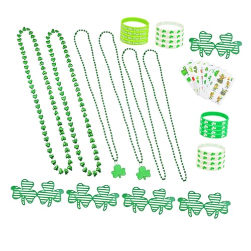 CIYODO Patrick's Day Partyset mit Kleeblatt Brille Halskette Armband und Tattoo Aufklebern für Motto Event Vielseitiges Irisches Kostümzubehör CIYODO Patrick's Day Partyset mit Kleeblatt Brille Halskette Armband und Tattoo Aufklebern für Motto Event Vielseitiges Irisches Kostümzubehör von CIYODO