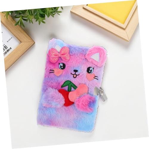 CIYODO Plüsch Tagebuch Katze mit Schleife und Schloss Kuscheliges Notizbuch für Mädchen Schlüssel Cartoon Design für Schule Reise und Schreiben von CIYODO