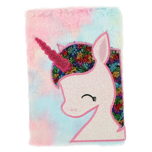 CIYODO Plüsch einhorn Notizbuch mit Flauschigem Einband Niedliches Tagebuch für Mädchen Farbverlauf Liniert für Wochenplan Monatsplan und Persönliche Notizen von CIYODO