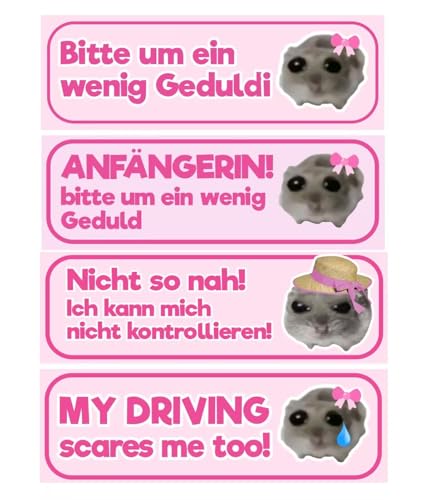 CJ&M 4 Stück Sad Hamster Auto Aufkleber,Fahranfänger Schild, lustig | Beste Freundin Geschenk, Lustiger Sticker für Fahrer, Führerschein Geschenkidee, wasserfest, UV-beständig, pink CJ&M 4 Stück Sad Hamster Auto Aufkleber,Fahranfänger Schild, lustig | Beste Freundin Geschenk, Lustiger Sticker für Fahrer, Führerschein Geschenkidee, wasserfest, UV-beständig, pink von CJ&M