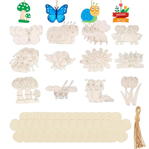 36 Stück Holz Basteln Kinder Mit 2M Schnur, Holzfiguren Zum Bemalen, HolzInsekten Und Holzblumen zum Basteln Für DIY-Projekte, Heimdekoration, Anhänger Und Kreative Geschenke 36 Stück Holz Basteln Kinder Mit 2M Schnur, Holzfiguren Zum Bemalen, HolzInsekten Und Holzblumen zum Basteln Für DIY-Projekte, Heimdekoration, Anhänger Und Kreative Geschenke von CJAPGJW