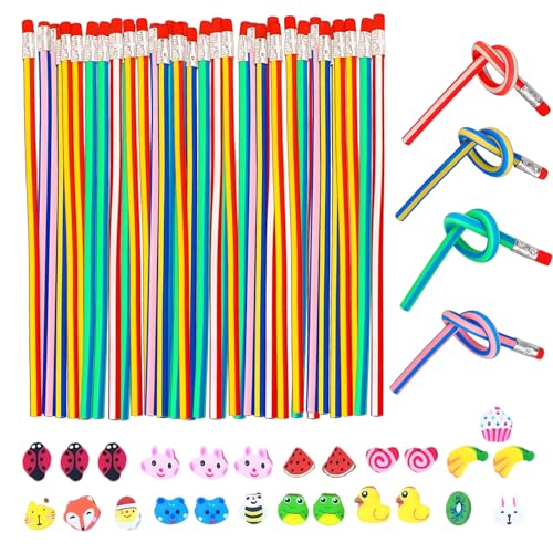 CJAPGJW 25 Stück Stifte Kinder Mitgebsel Mit 25 Mini Tier Radiergummis, 25 Stück 18 cmBiegebleistifte Kinder, Kleine Geschenke Für Kinder, Give Aways Kindergeburtstag, Geschenktüten Kindergeburtstag von CJAPGJW