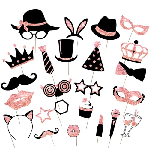 Fotobox Accessoires, 24 Stück Party Foto Requisiten in Roségold, Für Hochzeiten, Silvester, Weihnachten, Geburtstagsfeiern, Jugendweihe Deko Mädchen, Foto Booth Zubehör Fotobox Accessoires, 24 Stück Party Foto Requisiten in Roségold, Für Hochzeiten, Silvester, Weihnachten, Geburtstagsfeiern, Jugendweihe Deko Mädchen, Foto Booth Zubehör von CJAPGJW