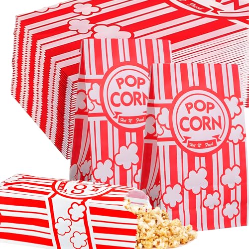 Popcorn Tüten, 200 Stück Popcorntüten Klein, 21x9cm Rot-Weiße Papiertüten Popcorn Tüten, Süßigkeiten Tüten Papier, Candybar Tüten Für Party, Kino Filmabende Und Markt von CJAPGJW