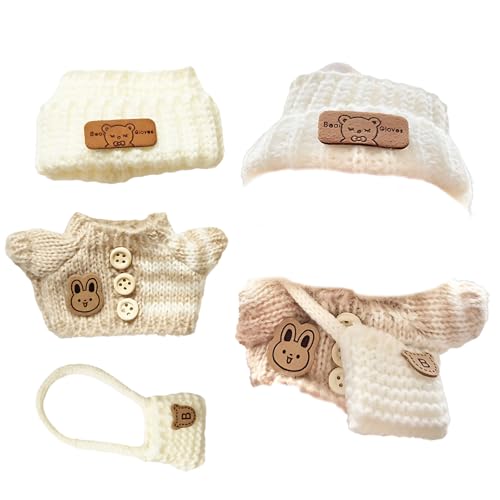 Puppe Kleidung, 3-teiliges Puppenkleidung Set, Braun-Weiße Outfits für 17 cm Puppen, Inklusive Pullover, Mütze und Tasche, Ideal für Rollenspiele und Geschenke (Ohne Puppe) von CJAPGJW