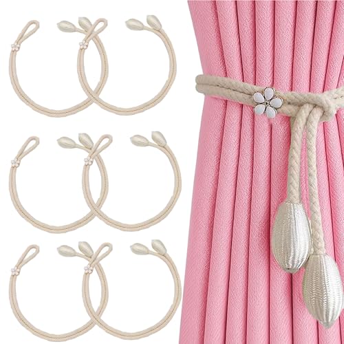 Raffhalter für Vorhänge, 6 Stück Vorhang Raffhalter, Anpassungsfähige Gardinenhalter für Wohnzimmer, Schlafzimmer und Cafés, Stilvolle Vorhang Halter (Beige Weiß) von CJAPGJW