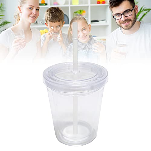 Plastikbecher Mehrweg, Doppelwandig Transparenter Trinkbecher mit Strohhalm，Wiederverwendbare Becher Geeignet für Fruchtsaftkaffee - 350ML von CJHZQYY