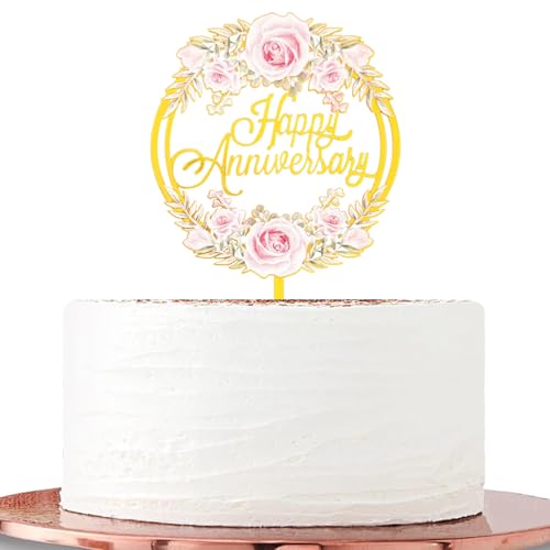 C038 Tortenaufsatz "Happy Anniversary", Acryl, spiegelnd, goldfarben von CJIEMJN