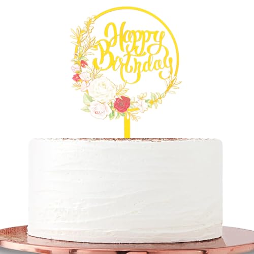 Happy Birthday C027 Tortenaufsatz, Acryl, spiegelnd, goldfarben von CJIEMJN