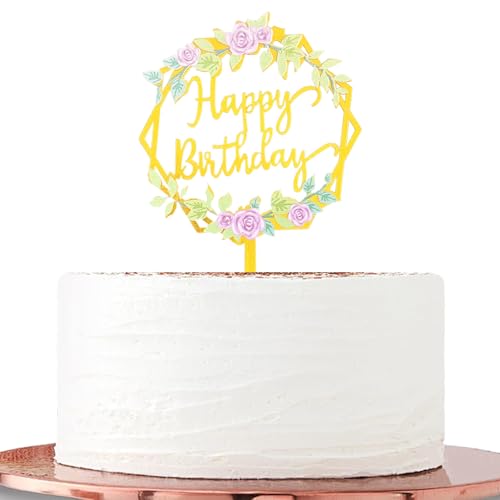 Happy Birthday C029 Tortenaufsatz, Acryl, spiegelnd, goldfarben von CJIEMJN