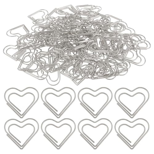 100 Stück Mini-Metall-Papierklammern, Süße Herz Bbüroklammern, lustige Büroartikel-Papierklammern, dekorative Papierklammer-Lesezeichen für Büro, Schule und Hausgebrauch (Silber) von CJKDXDH