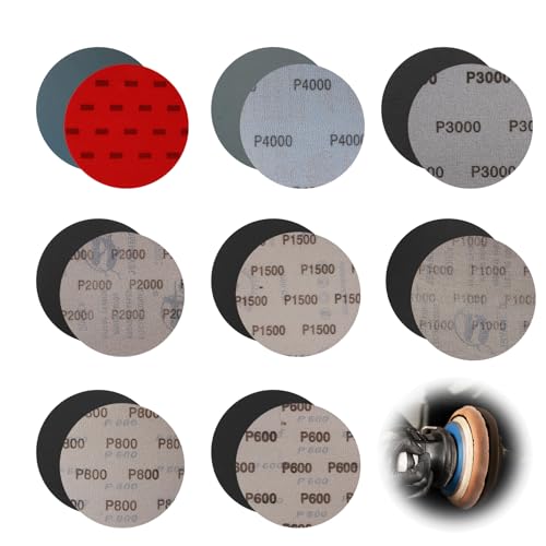 24 Stück Schleifpapier 125mm Klett, Schleifscheiben für Polieren Körnung 600/800/1000/1500/2000/3000/4000/5000, Nass und Trocken Schleifpapier für Holz, Metall Mehr Holz für Auto Lackarbeiten Polieren von CJMUQHEHH