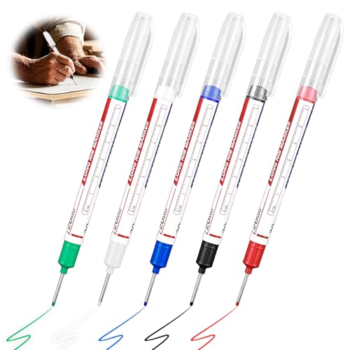 5 Pcs Deep Hole Markers, 20 mm Drill Hole Marker, Extra Lange Spitze für Präzision, Tieflochmarker Edding, Wasserdichte Marker für Holz, Metall, Pappe, Bauprojekte (Schwarz, Blau, Rot, Grün, Weiß) 5 Pcs Deep Hole Markers, 20 mm Drill Hole Marker, Extra Lange Spitze für Präzision, Tieflochmarker Edding, Wasserdichte Marker für Holz, Metall, Pappe, Bauprojekte (Schwarz, Blau, Rot, Grün, Weiß) von CJMUQHEHH