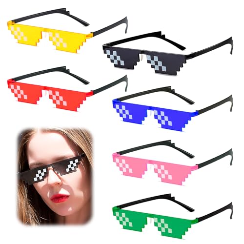 CJMUQHEHH 6 Stück Pixel Mosaik Brille Bunt, Thug Life Brille für Erwachsene Kinder Pixel Mosaik gläser Unisex Sonnenbrillen Spielzeug, Witzige Sonnenbrillen für Partys und Fotoshootings von CJMUQHEHH