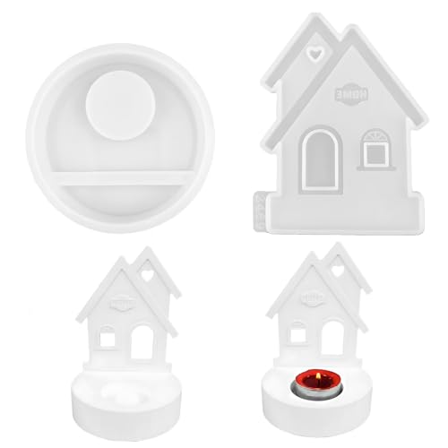 2 Pcs Silicone Moulds House, Silikonform Gießform Weihnachten Häuser, Silicone Moulds, Silikonform Haus Kerzenhalter, Silikonformen Gießformen Häuser, DIY Handwerk Gibs Gießform für Seife, Gips von CJMUQHEHH