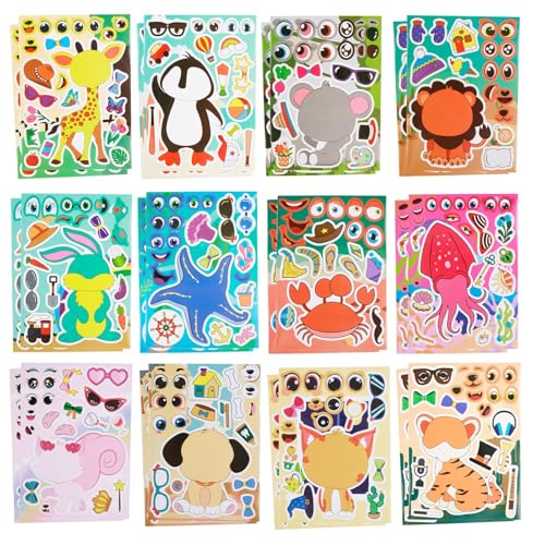 Kinder Sticker Set, 24 Blätter DIY Make-a-Face Aufkleber, Wasserdicht Cartoon Mini Stickers, Niedliche Und Lustige Tier-Cartoon-Aufkleber, für Scrapbooking, Partys Und Kreative Bastelprojekte von CJMUQHEHH