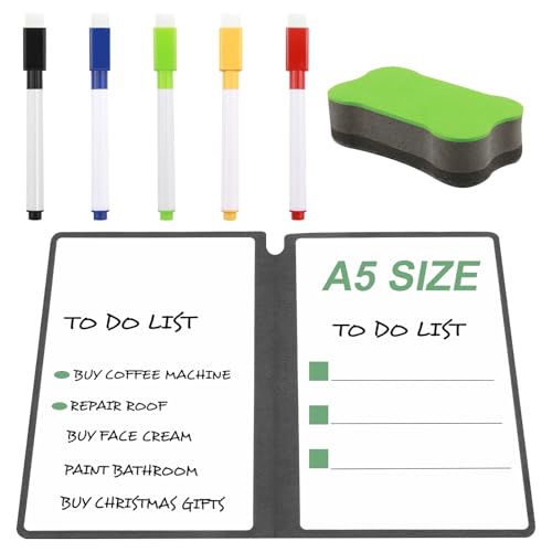 Mini Whiteboard A5 Whiteboard Klein 34 x 24 cm, Wochenplaner Abwischbar mit 5 Magnetischer Stift & 1 Grün Radiergummi, Faltbare Lederschale Abwischbares White Board für Zuhause, Büro, Schule - Schwarz Mini Whiteboard A5 Whiteboard Klein 34 x 24 cm, Wochenplaner Abwischbar mit 5 Magnetischer Stift & 1 Grün Radiergummi, Faltbare Lederschale Abwischbares White Board für Zuhause, Büro, Schule - Schwarz von CJMUQHEHH
