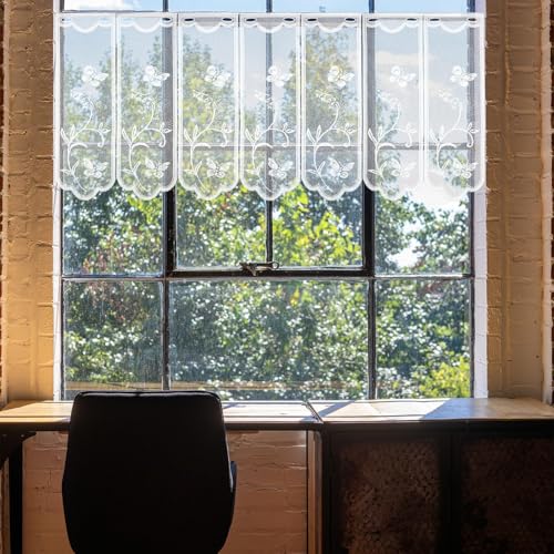 Scheibengardinen Bistrogardine Transparent Jacquard Gardine (130*45 cm), Scheibengardine Halbtransparent mit Ösen, Kurzgardine für Küche Wohnzimmer Leichte Jacquard Gardinen für Bistrogardinen, Weiß von CJMUQHEHH
