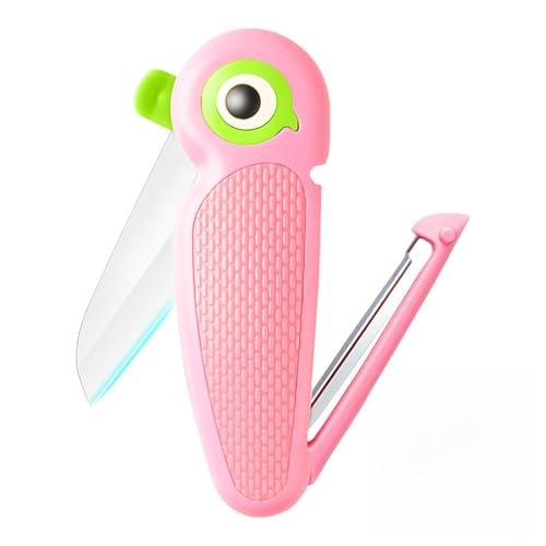 Tragbares Keramik-Schälmesser, Cutter Schäler 2-in-1, Multifunktionale Kleines Klappmesser, Kartoffelschäler, gurkenschäler, Gemüseschäler, Mini Süßes Tragbares Obstmesser für Reisen, Camping (Rosa) von CJMUQHEHH