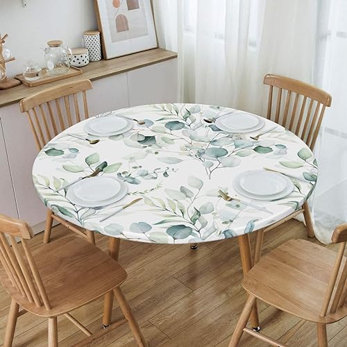 CJXPJZPLD Tischdecke mit rundem, elastischem Rand, passend für Tische mit einem Durchmesser von 114,3 - 127 cm, Salbeigrün von CJXPJZPLD