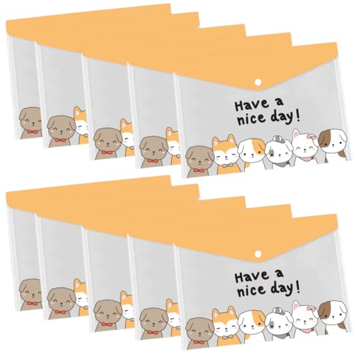 CJZZ 10 Stück Transparent Dokumentenmappe A4 mit Etikett, Postmappe A4 Schule, Briefumschläge A4, zum Aufbewahren oder Ordnen von Papieren, Dokumenten, Mit Cartoon-Muster von CJZZ