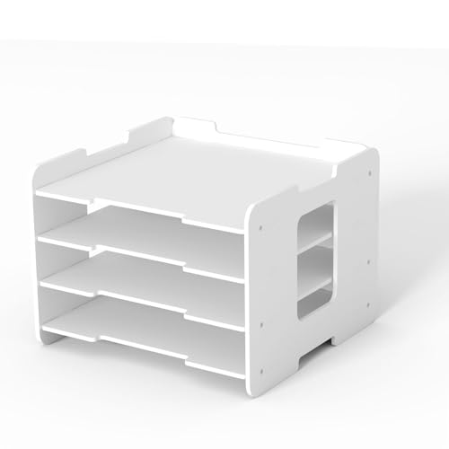 CKAGF Papieraufbewahrungs-Organizer mit 4 Ebenen, 30,5 x 30,5 cm, für Büro, Klassenzimmer und Zuhause, stapelbarer Konstruktionspapierhalter und Schreibtisch-Aktenordner, Papier-Organizer, Weiß von CKAGF