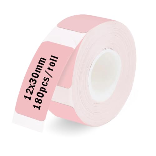 Thermo-Etikettenband, 12 x 30 mm Etiketten Papier, Etikettierpapier für Etikettendrucker, 7m wasserfeste Etiketten geeignet für Haus, Büro, Schule (Rosa, 180 Etiketten/Rolle) von CKCLR