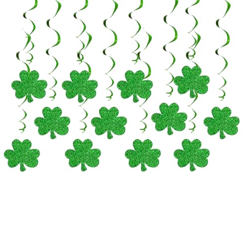 12 Stück St. Patrick's Day hängende Wirbel-Dekorationen, St. Patricks Day Anhänger, St. Patricks Kleeblatt Deckendekorationen, glitzerndes grünes Glückskleeblatt zum Aufhängen, Luftschlangen für 12 Stück St. Patrick's Day hängende Wirbel-Dekorationen, St. Patricks Day Anhänger, St. Patricks Kleeblatt Deckendekorationen, glitzerndes grünes Glückskleeblatt zum Aufhängen, Luftschlangen für von CKCSHI