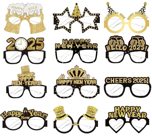 CKCSHI 12 Stück Happy New Year Brillen, Silvester-Partybrillen, 2025 Papiergläser, ausgefallene Neujahrsparty-Brille, Glitzer-Happy New Year Brillen für Silvester, Partyzubehör, Dekoration CKCSHI 12 Stück Happy New Year Brillen, Silvester-Partybrillen, 2025 Papiergläser, ausgefallene Neujahrsparty-Brille, Glitzer-Happy New Year Brillen für Silvester, Partyzubehör, Dekoration von CKCSHI