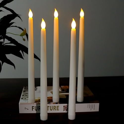 CKDSA 6er Set LED Stabkerze mit Flackernder Flamme Batteriebetriebene Elfenbein Echtwachs LED-Kerzen für Weihnachtsdeko Zimmer Deko Hochzeit und Esszimmer Party von CKDSA