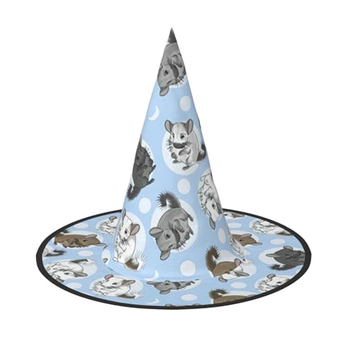 CKGODGF Blauer Chinchillas und Mond-Druck, Zauberer-Kostüm-Zubehör, Halloween-Vollhut, geeignet für Party-Rollenspiele, 1 Stück von CKGODGF