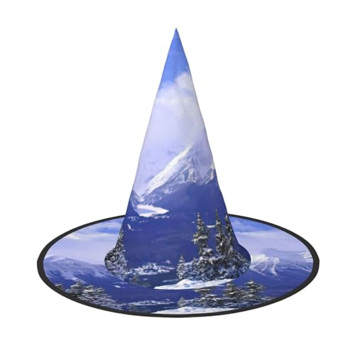 CKGODGF Blauer Himmel, weißer Schnee-Bergblick, Zauberer-Kostüm-Zubehör, Halloween-Vollhut, geeignet für Party-Rollenspiele, 1 Stück von CKGODGF