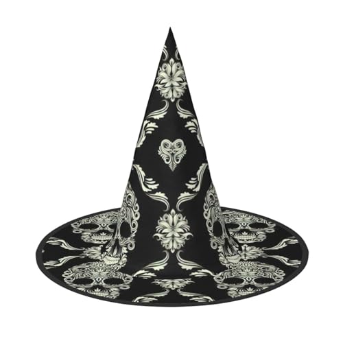 CKGODGF Blumenschädel mit Ornament-Muster, Zauberer-Kostüm-Zubehör, Halloween-Vollhut, geeignet für Party-Rollenspiele, 1 Stück von CKGODGF