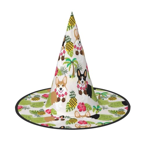 CKGODGF Corgi Hawaiianischer tropischer Sommer-Ananas-Druck, Zauberer-Kostüm-Zubehör, Halloween-Vollhut, geeignet für Party-Rollenspiele, 1 Stück von CKGODGF