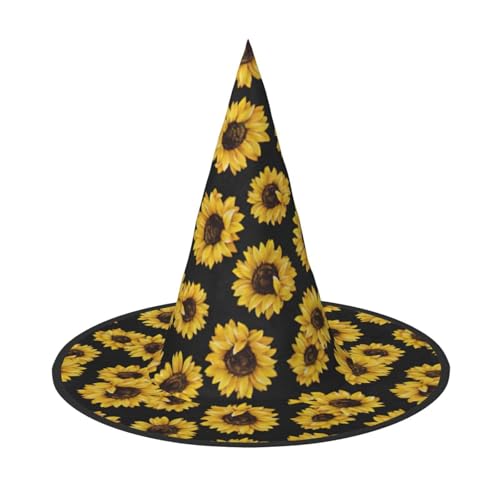 CKGODGF Goldener Sonnenblumen-Druck, Zauberer-Kostüm-Zubehör, Halloween-Vollhut, geeignet für Party-Rollenspiele, 1 Stück von CKGODGF