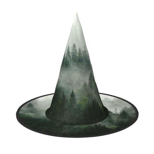 CKGODGF Grüner Baum, nebliger Landschaftsdruck, Zauberer-Kostüm-Zubehör, Halloween-Vollhut, geeignet für Party-Rollenspiele, 1 Stück von CKGODGF